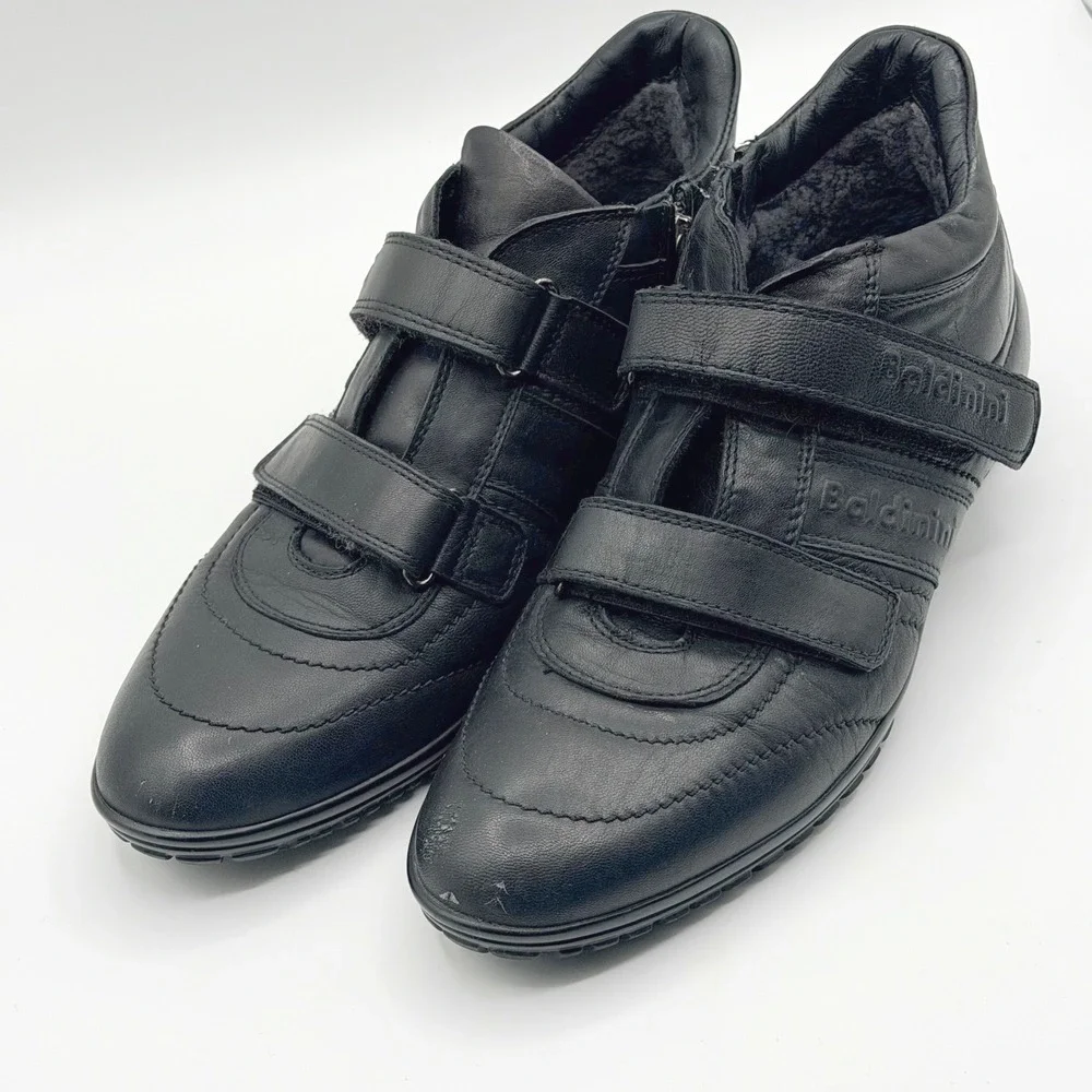 Baldinini Italy Black Leather High Top Sneakers Mens EU 42/8.5 Adjustable Luxury